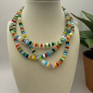 Multicolor 4mm Rondelle Glass Beaded Necklace 16"
